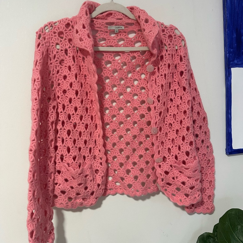 Pink Crochet Women Sweater